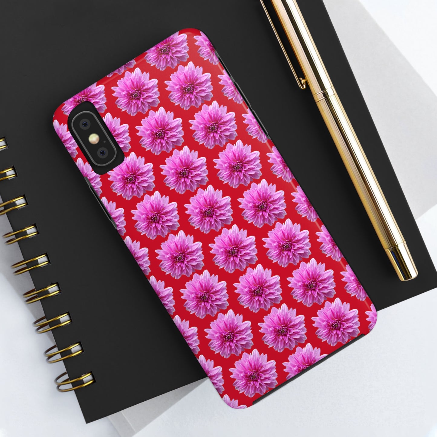 Pink Dahlia Red Tough Phone Case