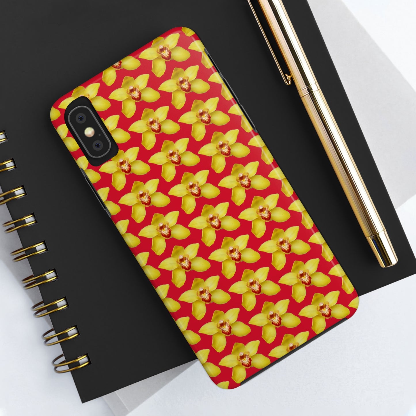 Yellow Cymbidium Orchid Red Tough Phone Case