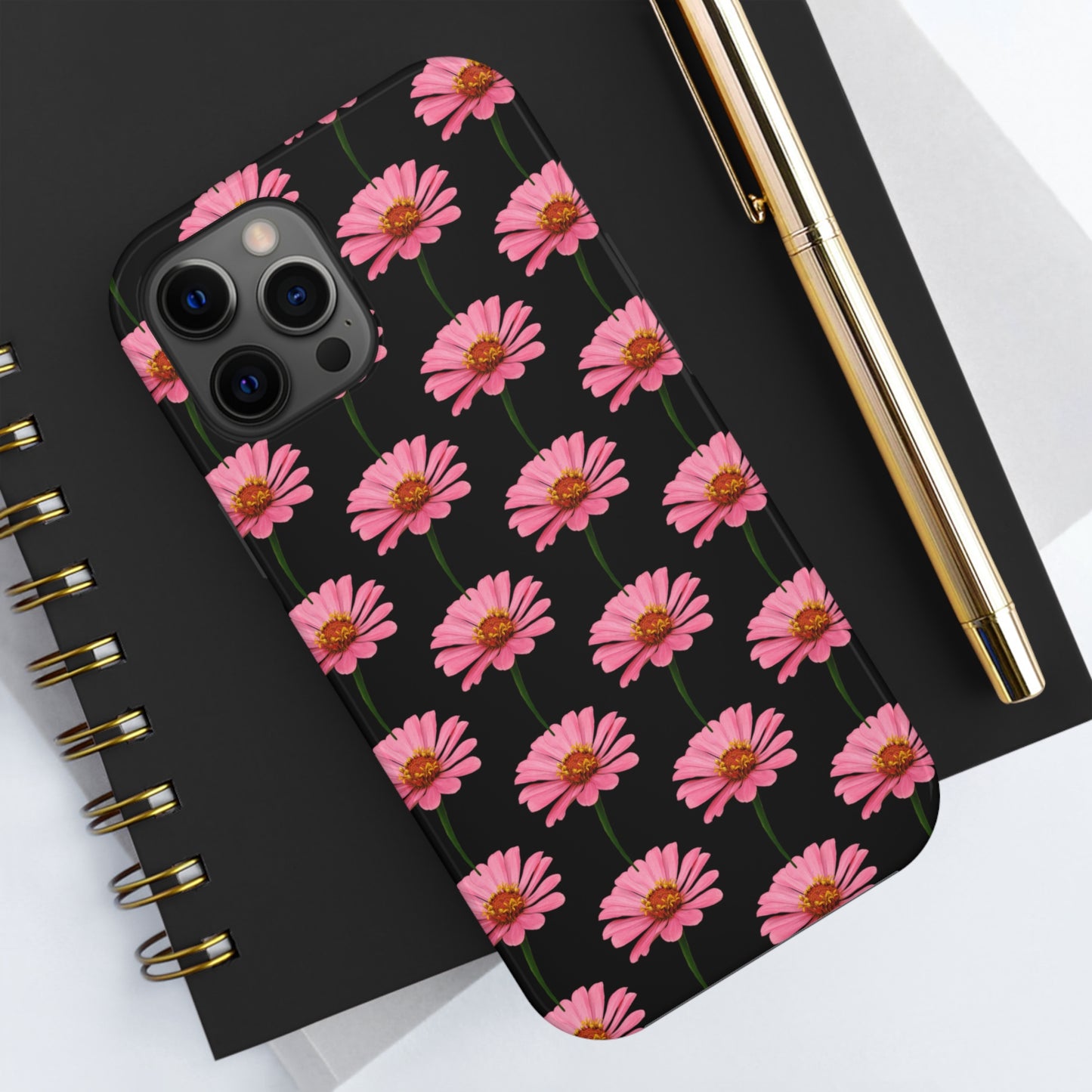 Pink Zinnia Black Tough Phone Case