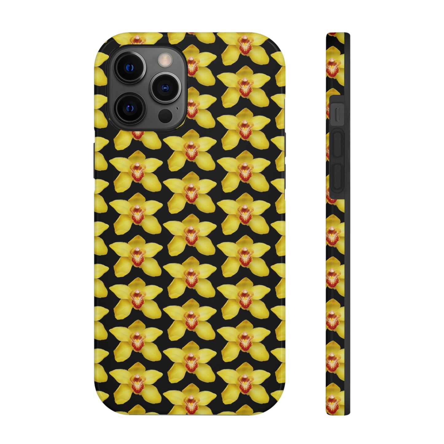 Yellow Cymbidium Orchid Black Tough Phone Case