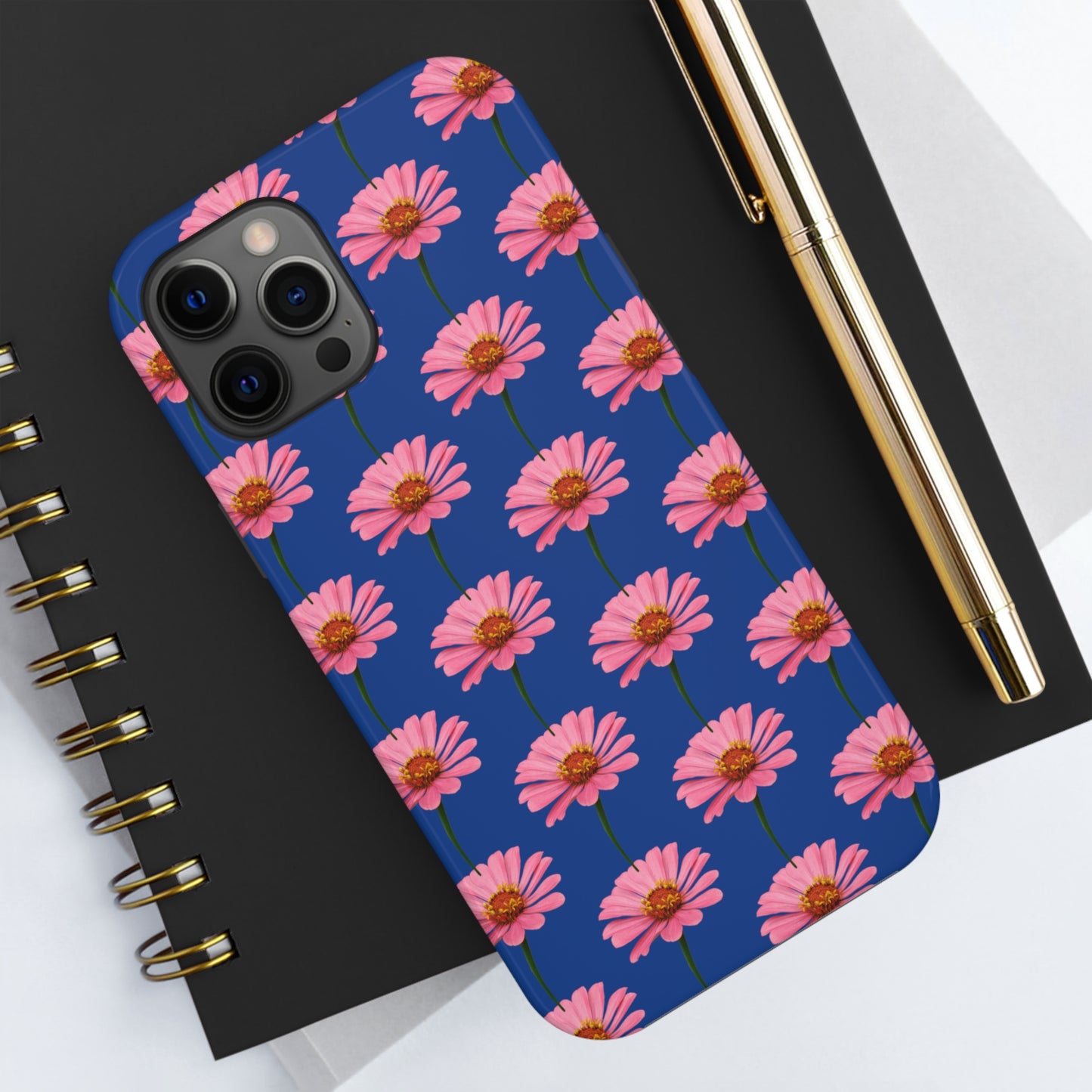 Pink Zinnia Blue Tough Phone Case