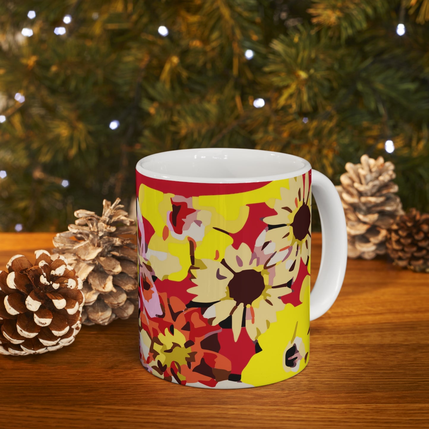 Red Floral Ceramic Mug 11oz