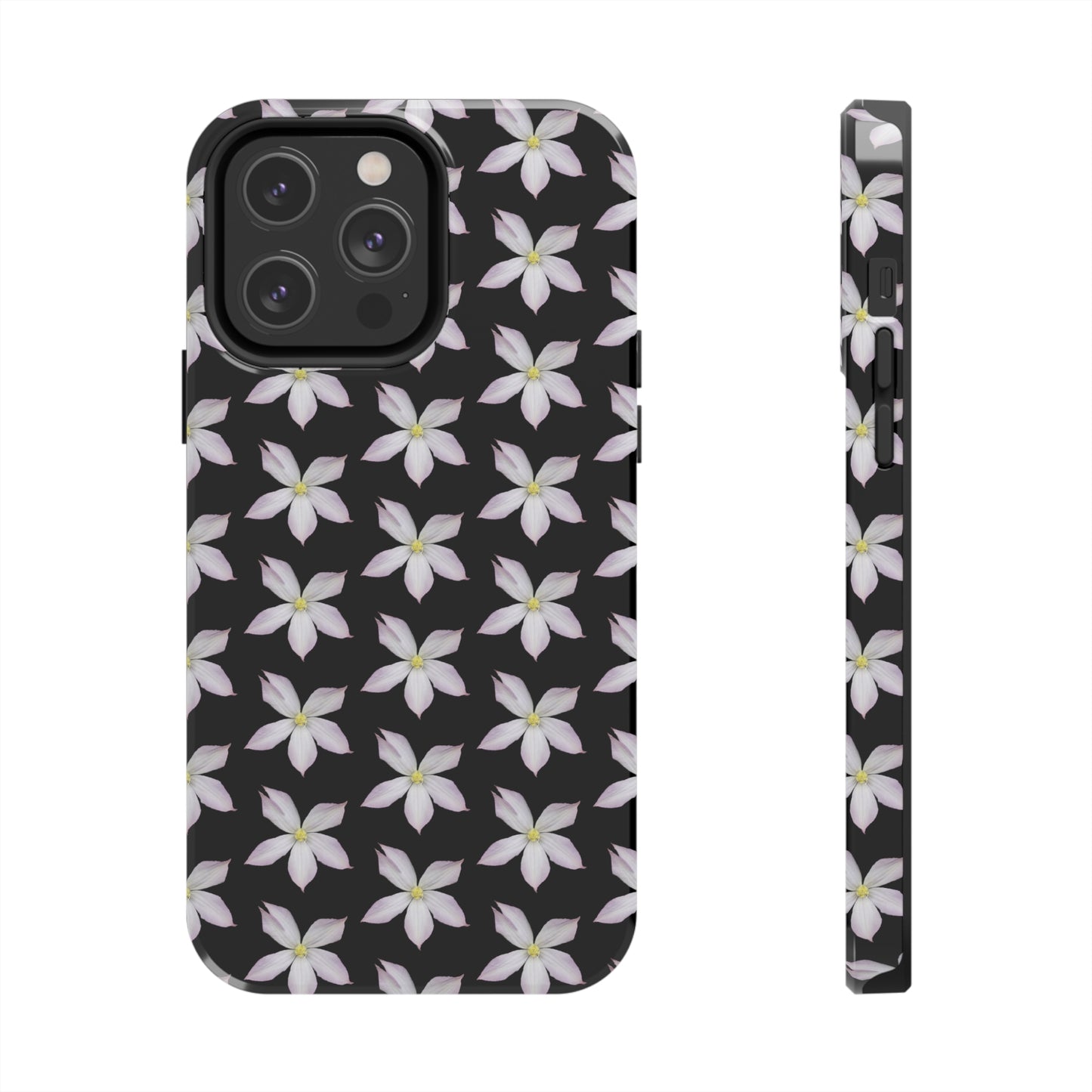 White Clematis Black Tough Phone Case