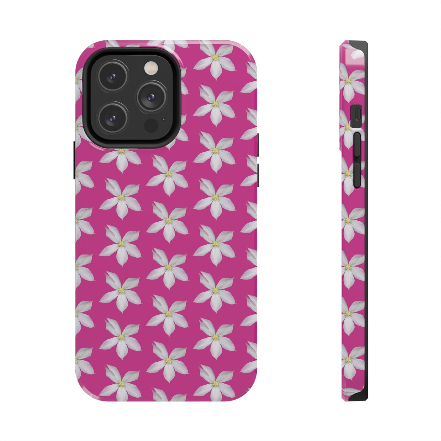 White Clematis Pink Tough Phone Case