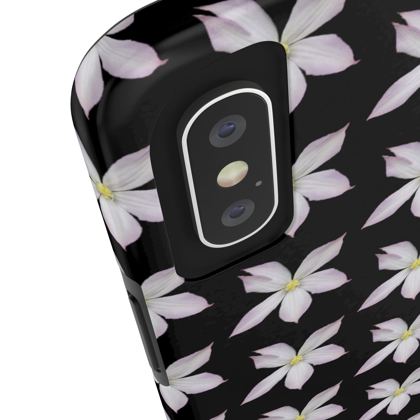 White Clematis Black Tough Phone Case