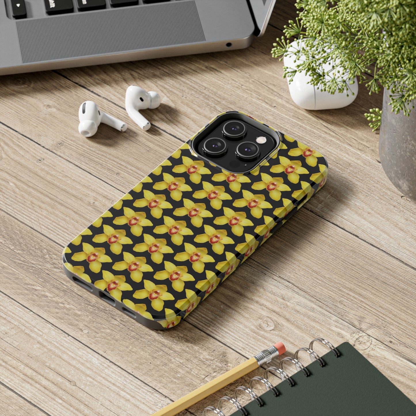 Yellow Cymbidium Orchid Black Tough Phone Case