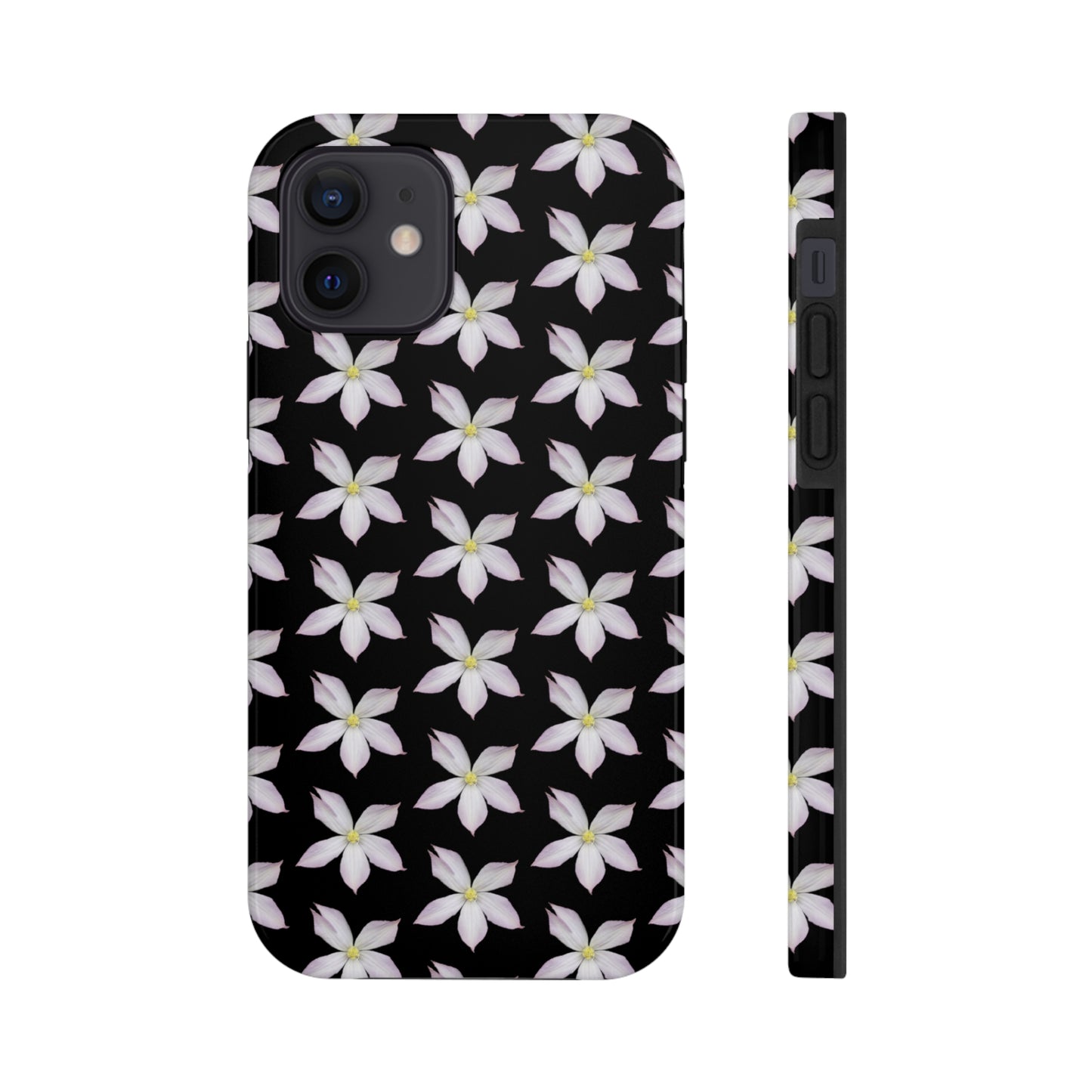 White Clematis Black Tough Phone Case