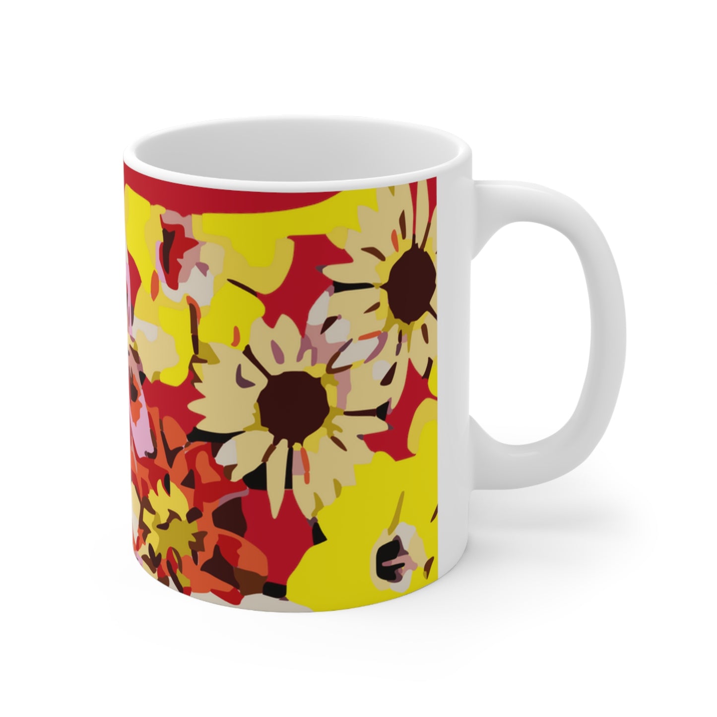 Red Floral Ceramic Mug 11oz