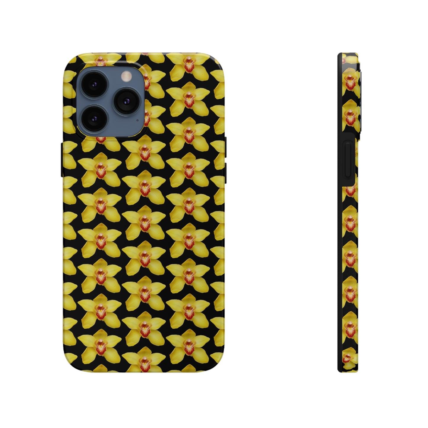 Yellow Cymbidium Orchid Black Tough Phone Case