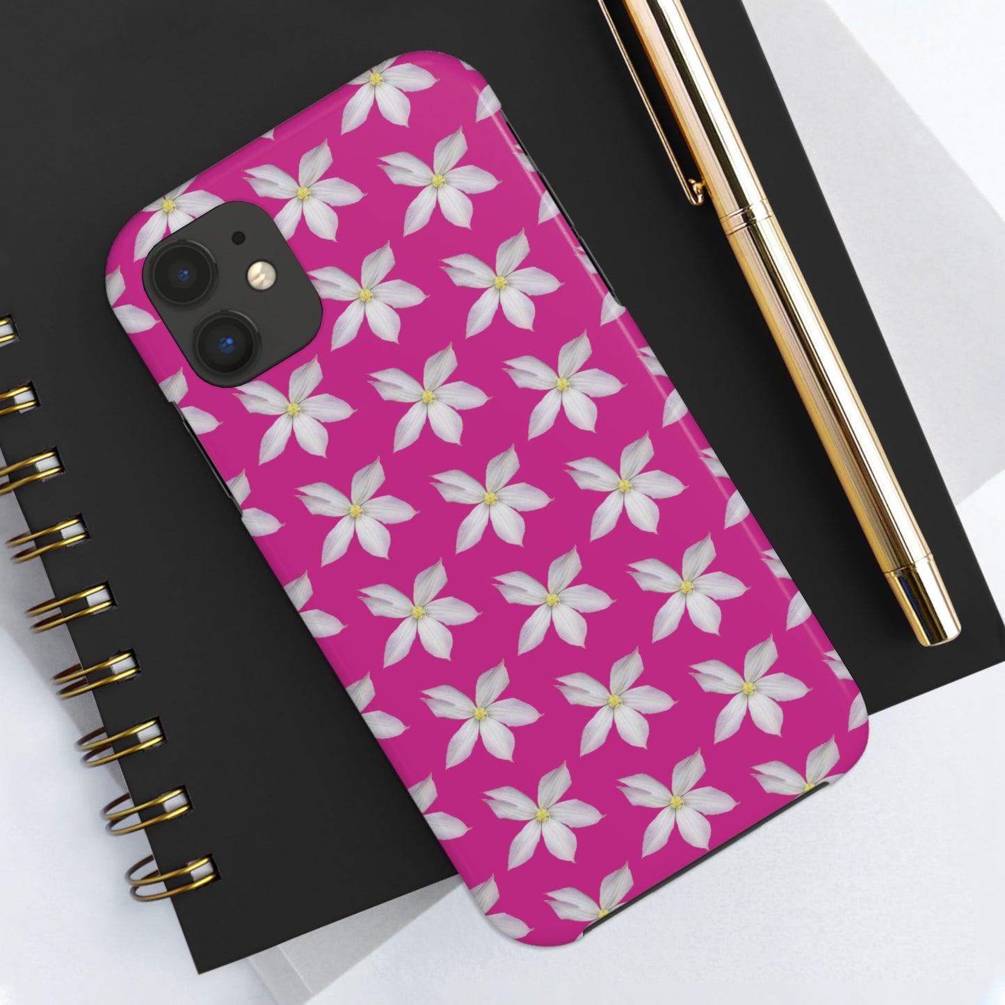 White Clematis Pink Tough Phone Case