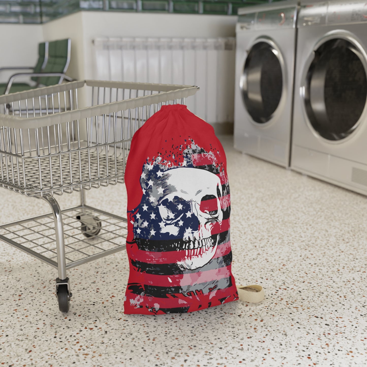 Skull and Flag Red Laundry Bag