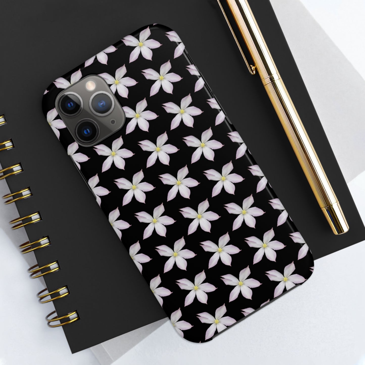 White Clematis Black Tough Phone Case