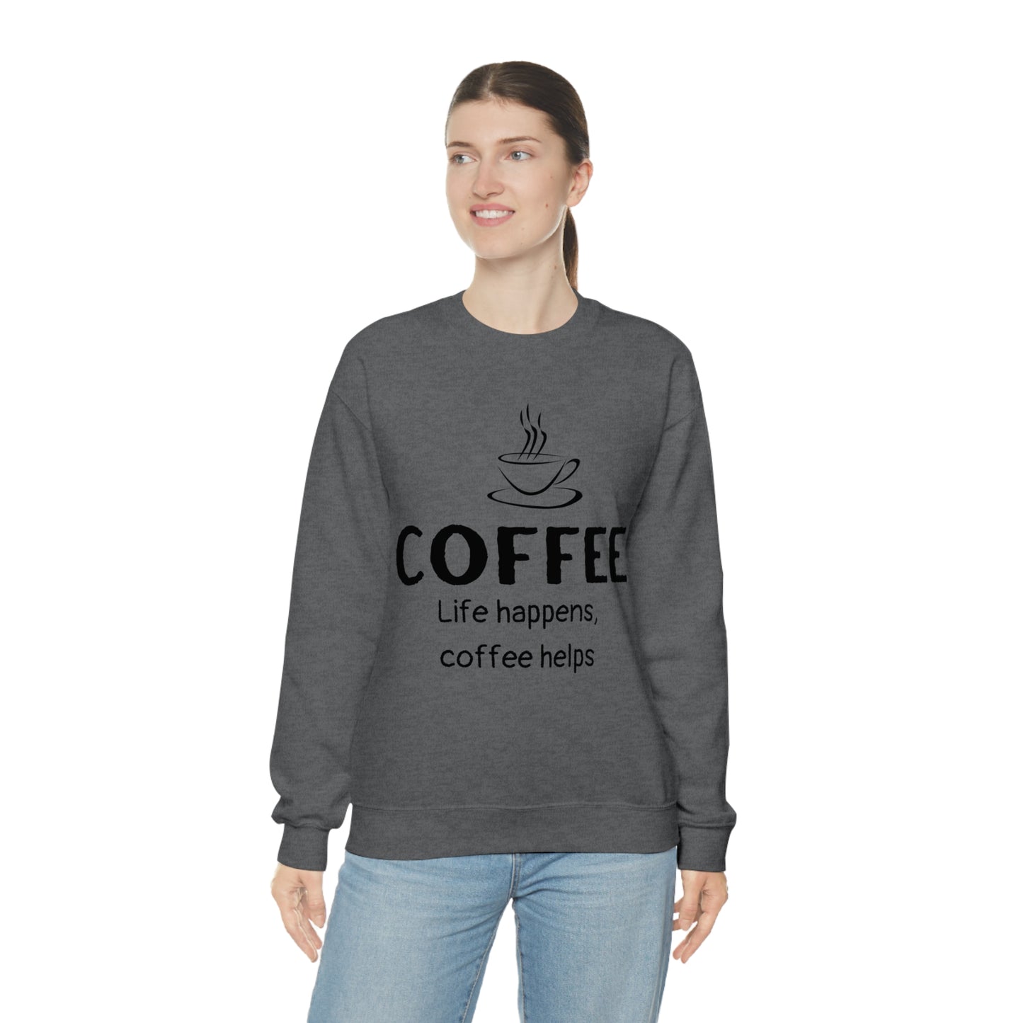 Heavy Blend™ Sweatshirt - Life Happens Coffee Helps