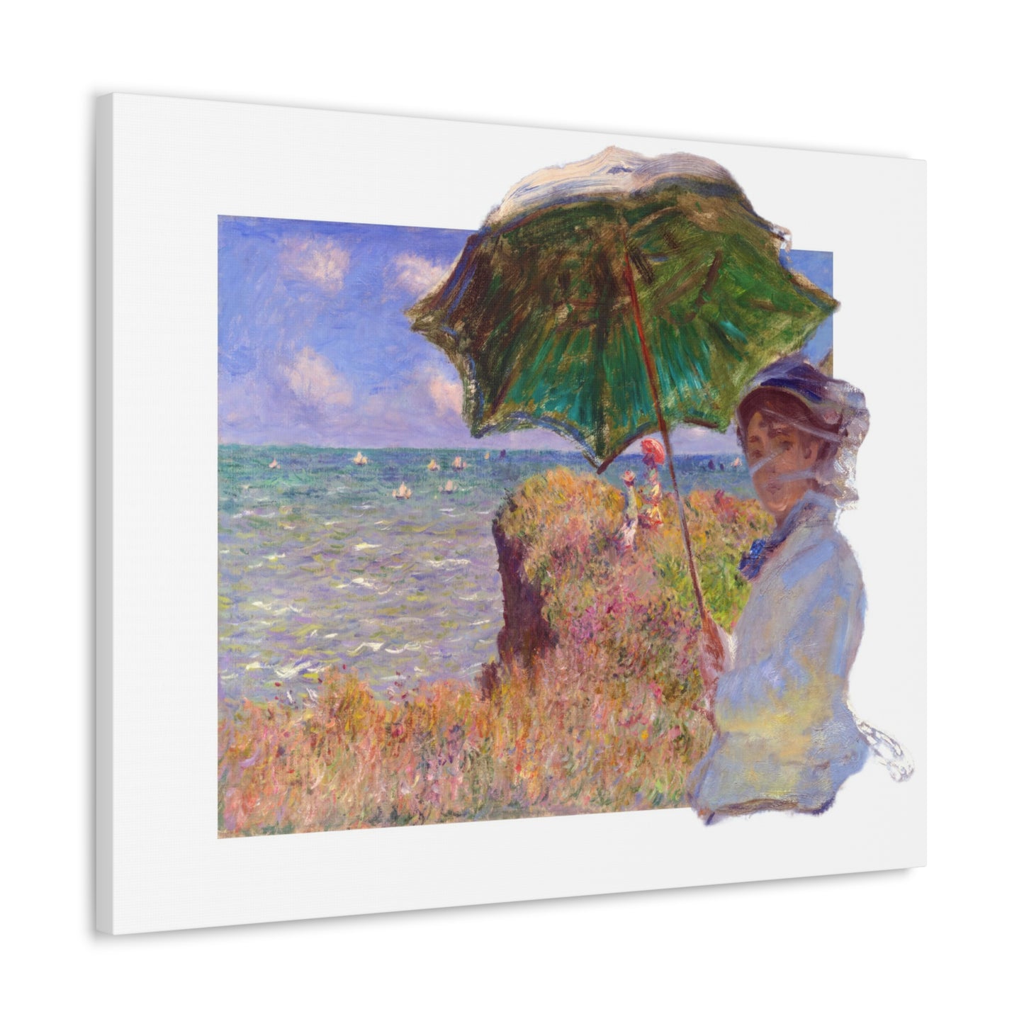 Monet - Woman with Parasol and Cliff Walk at Pourville - Canvas Wall Art