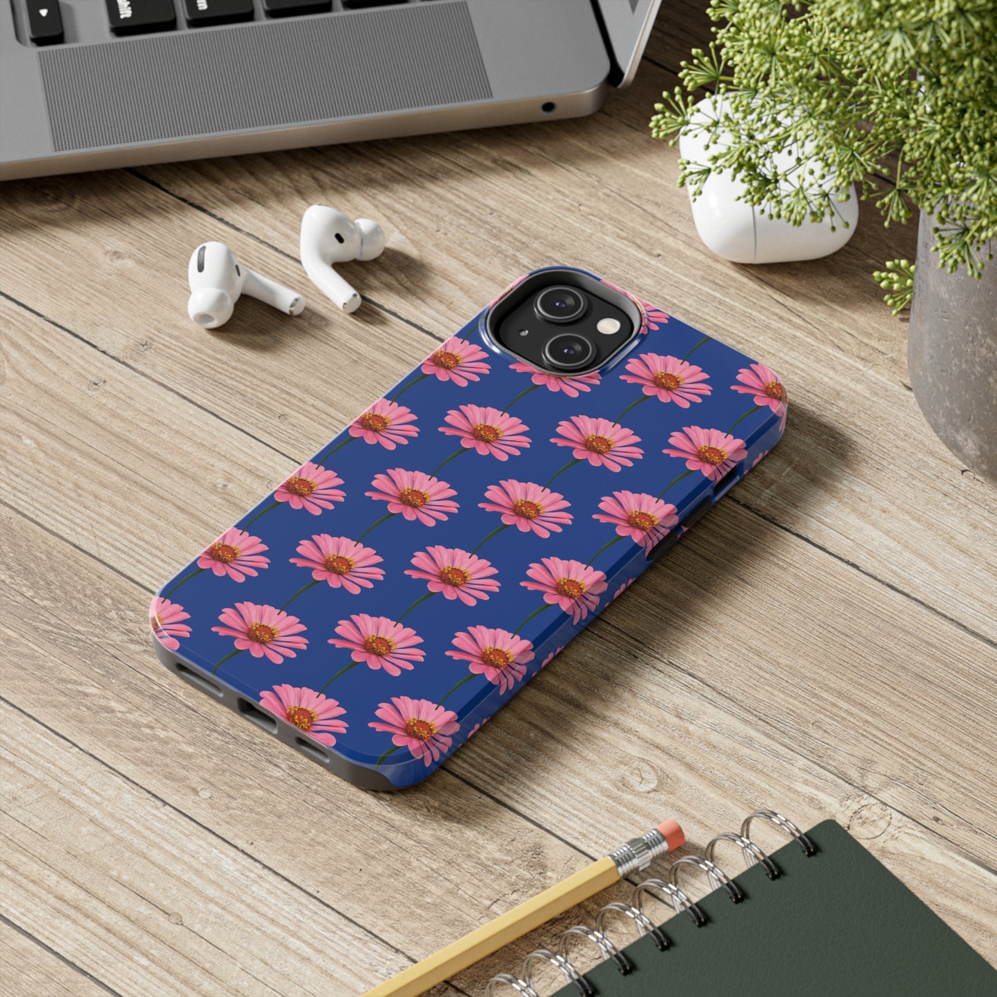 Pink Zinnia Blue Tough Phone Case