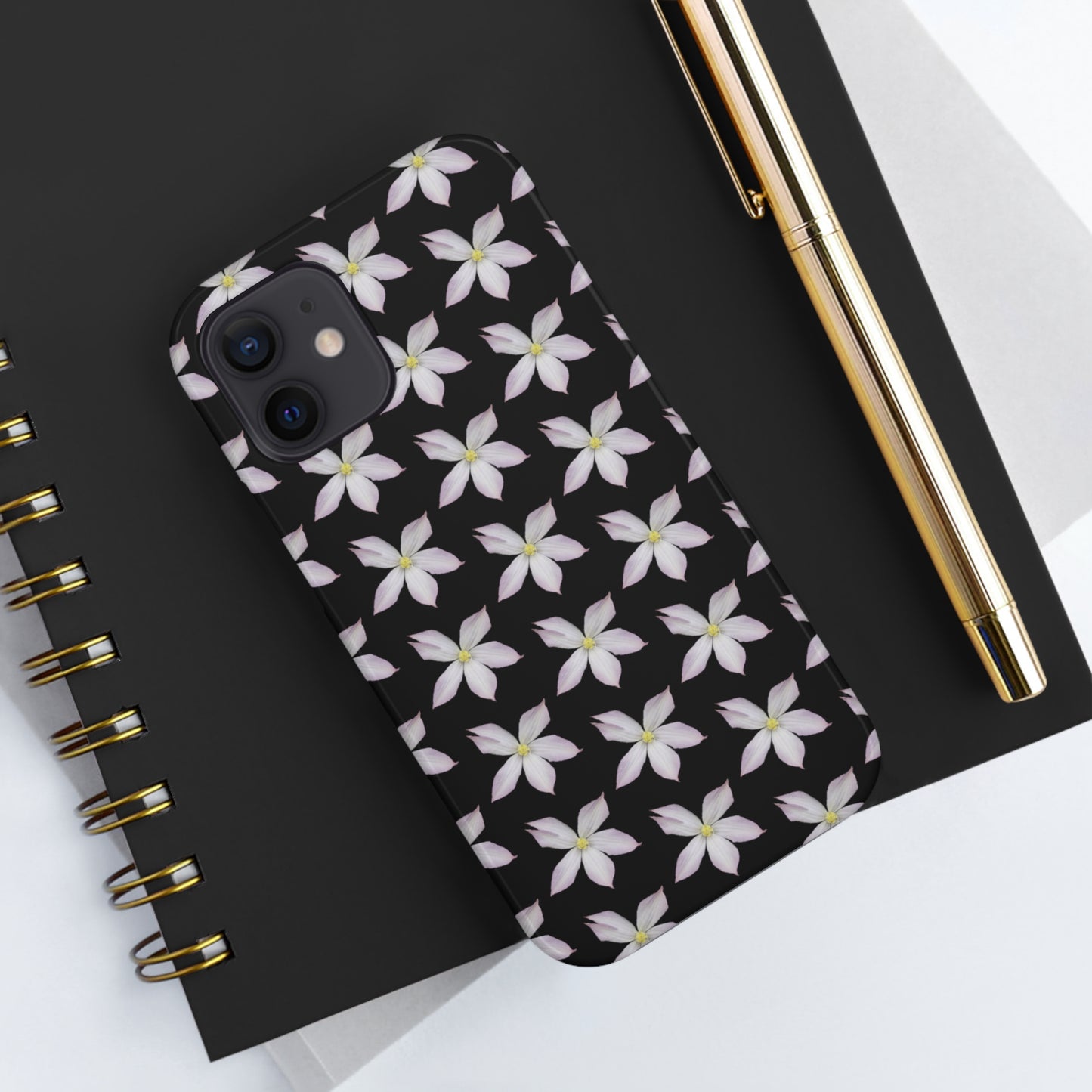 White Clematis Black Tough Phone Case