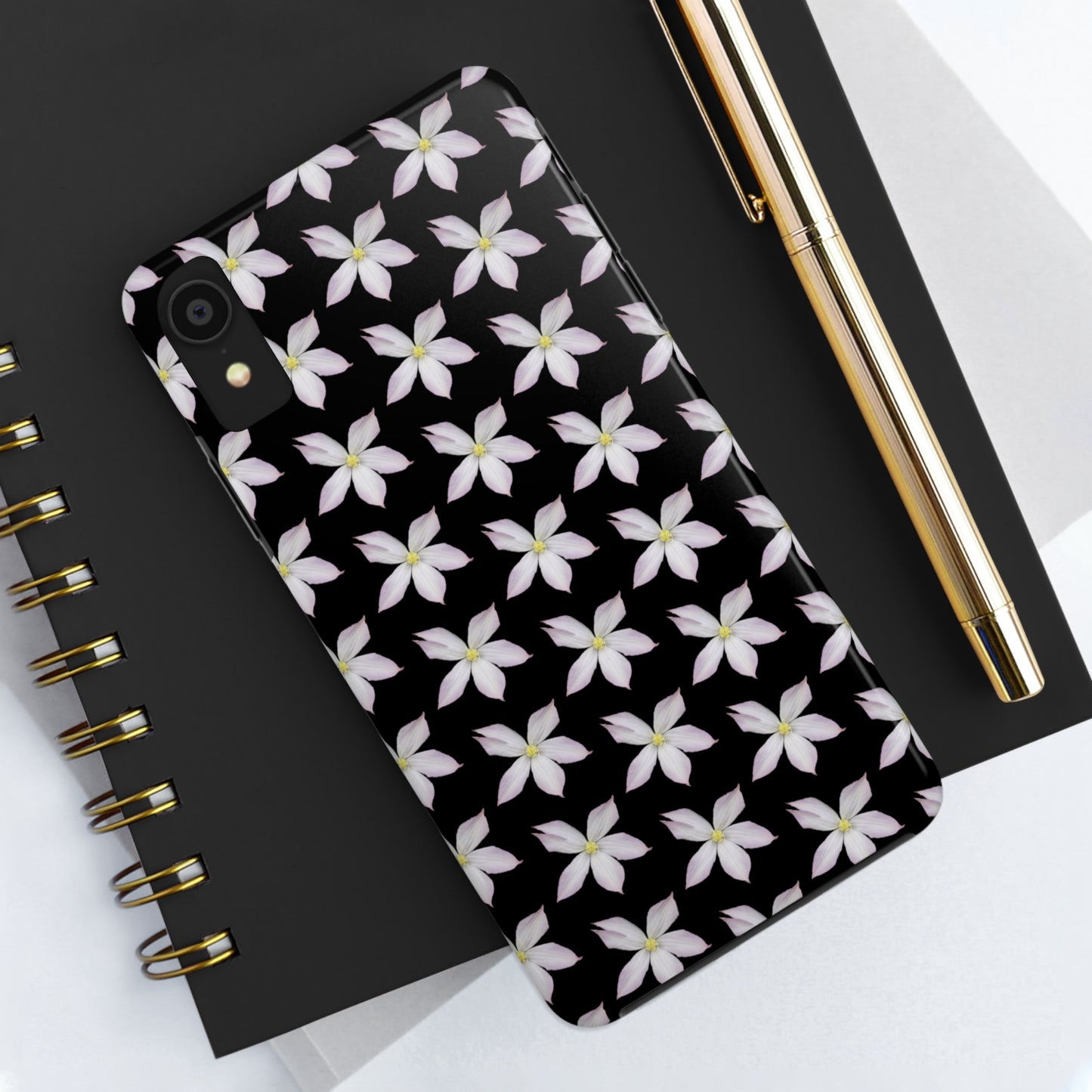 White Clematis Black Tough Phone Case