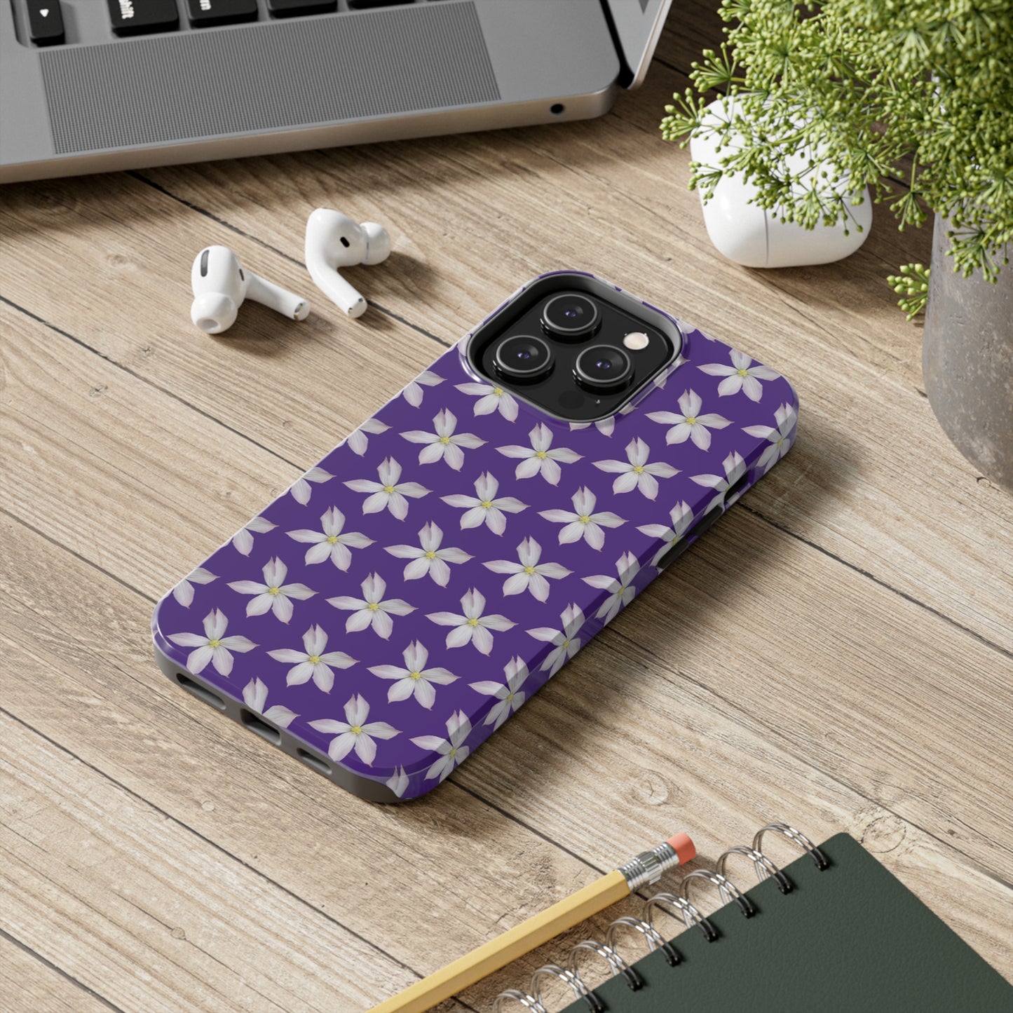 White Clematis Purple Tough Phone Case