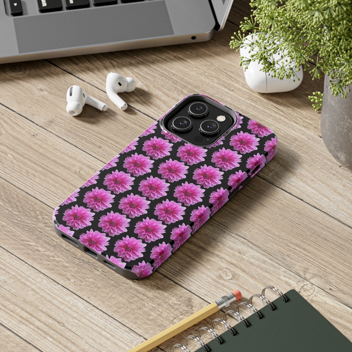 Pink Dahlia Black Tough Phone Case