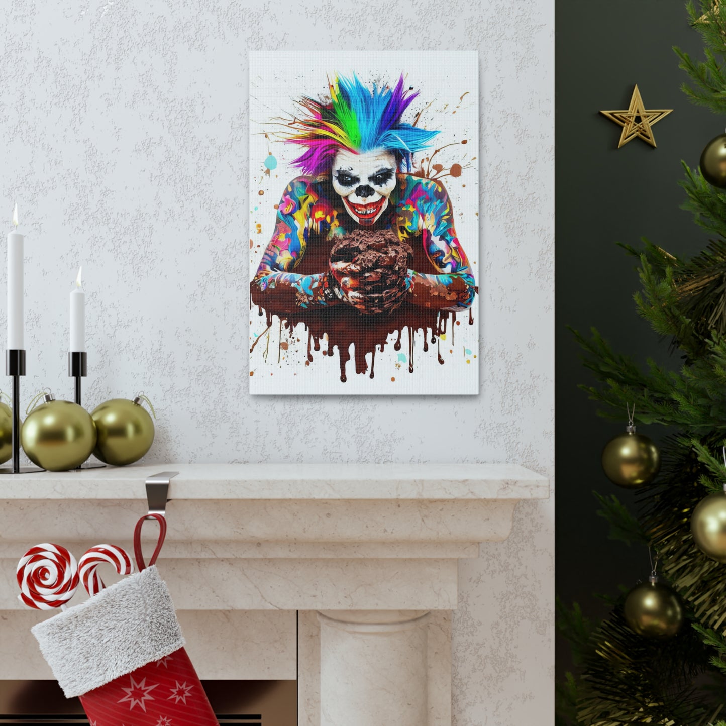 Creepy Clown Chocolate Ice Cream  - Canvas Wall Art