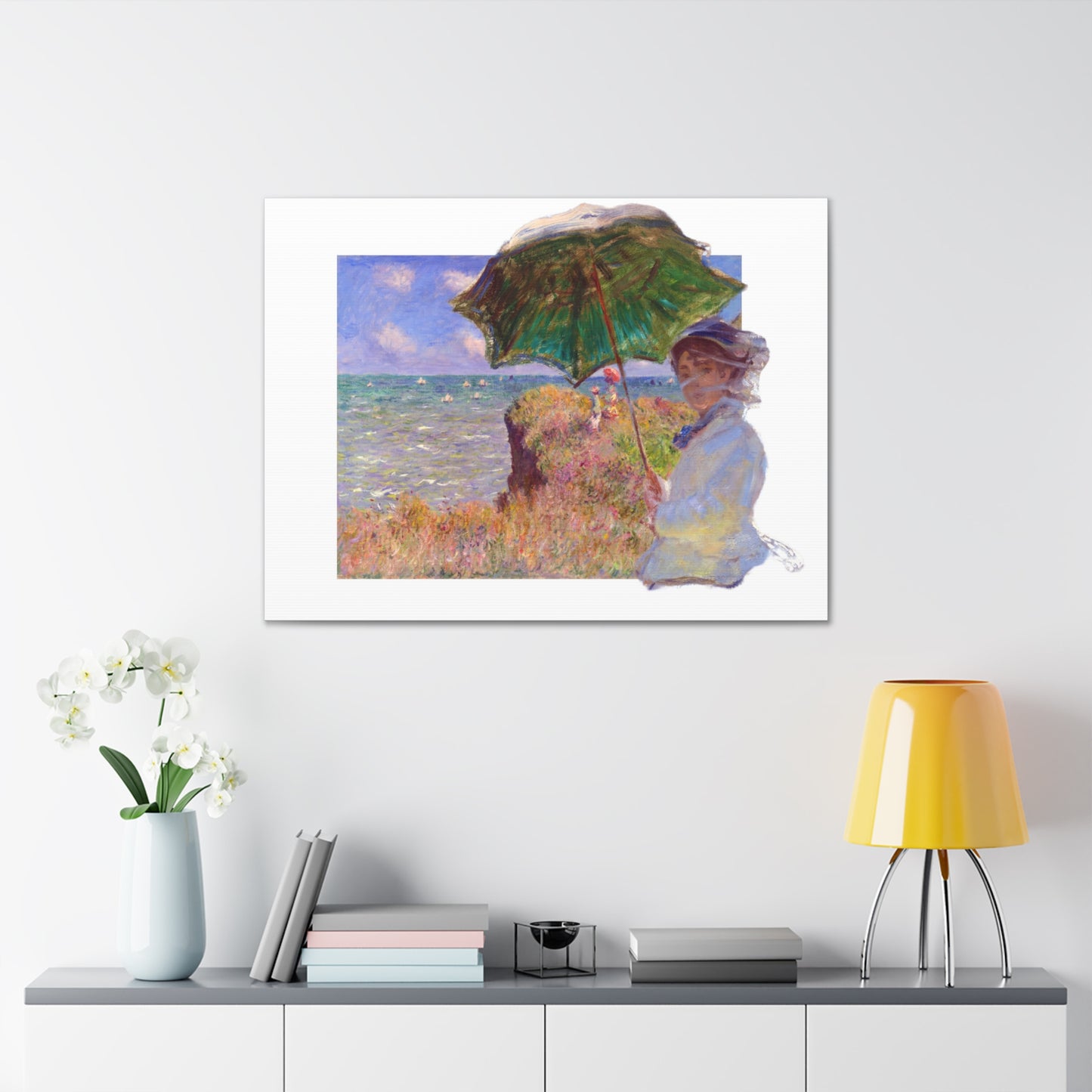 Monet - Woman with Parasol and Cliff Walk at Pourville - Canvas Wall Art