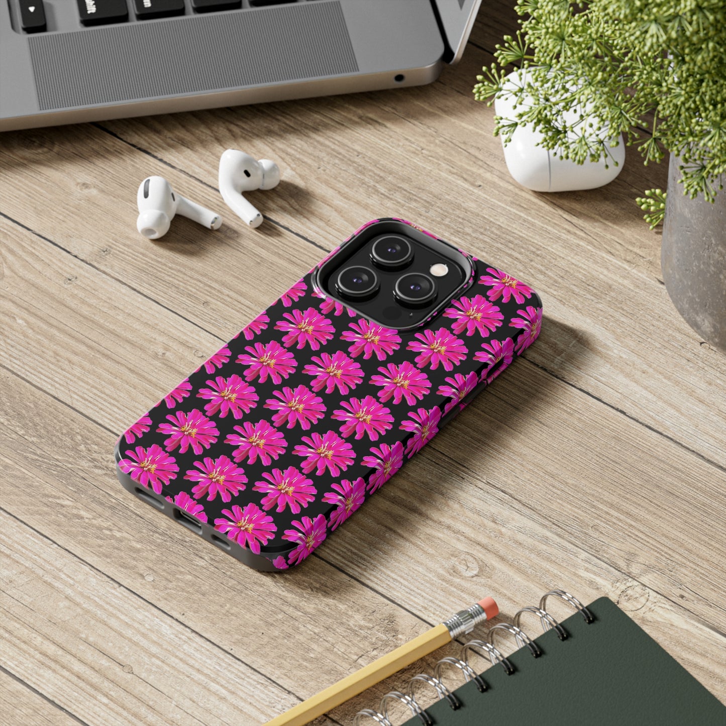 Pink Zinnia Black Tough Phone Case