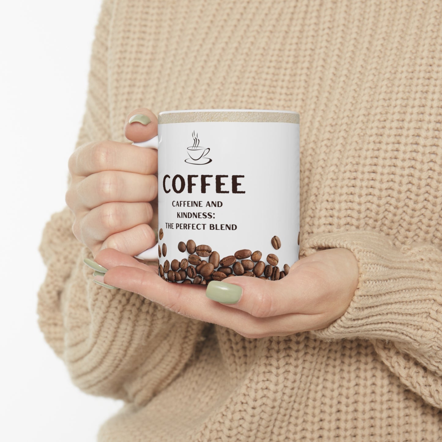 White Coffee Mug 11oz - Caffeine and Kindness