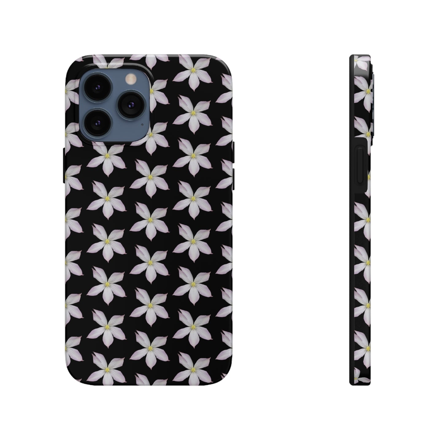 White Clematis Black Tough Phone Case