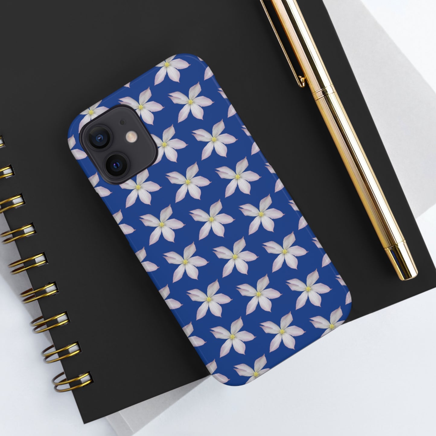 White Clematis Blue Tough Phone Case