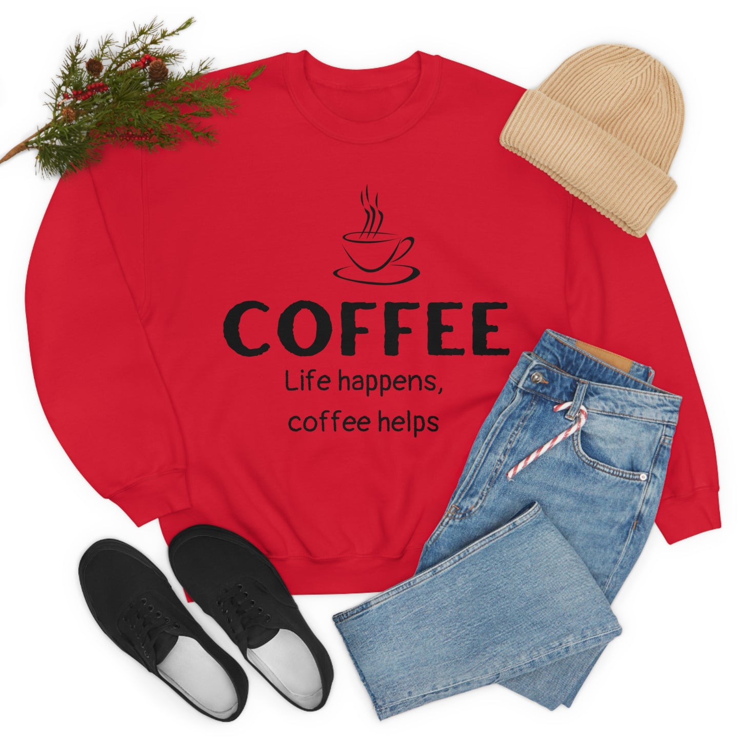 Heavy Blend™ Sweatshirt - Life Happens Coffee Helps