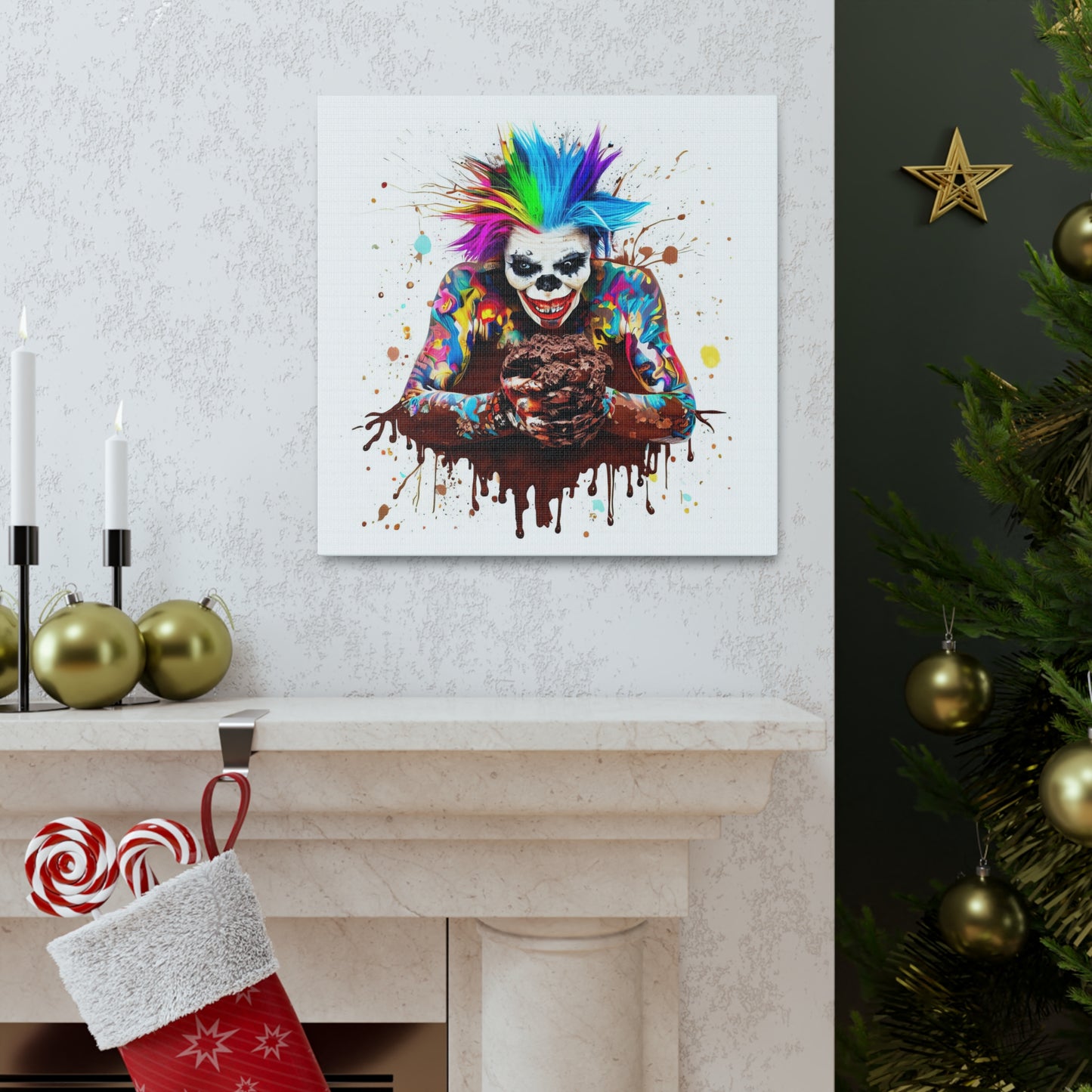 Creepy Clown Chocolate Ice Cream  - Canvas Wall Art