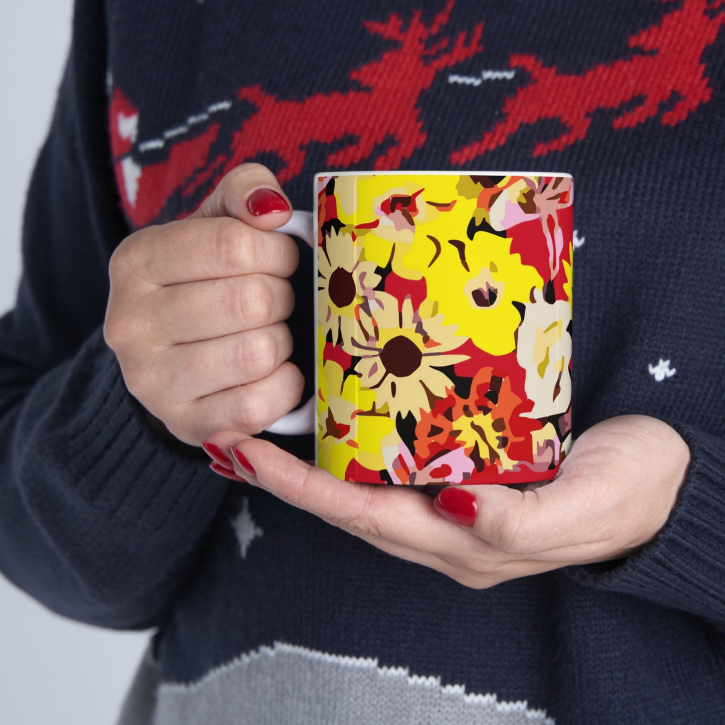 Red Floral Ceramic Mug 11oz