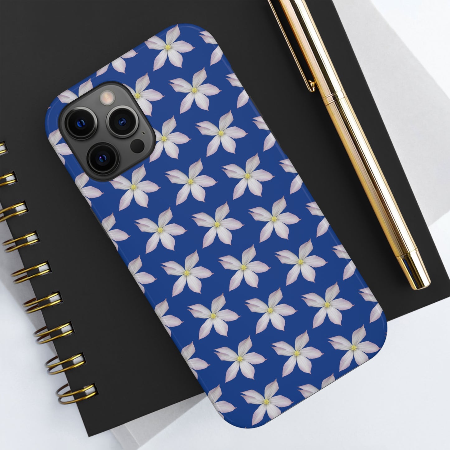 White Clematis Blue Tough Phone Case