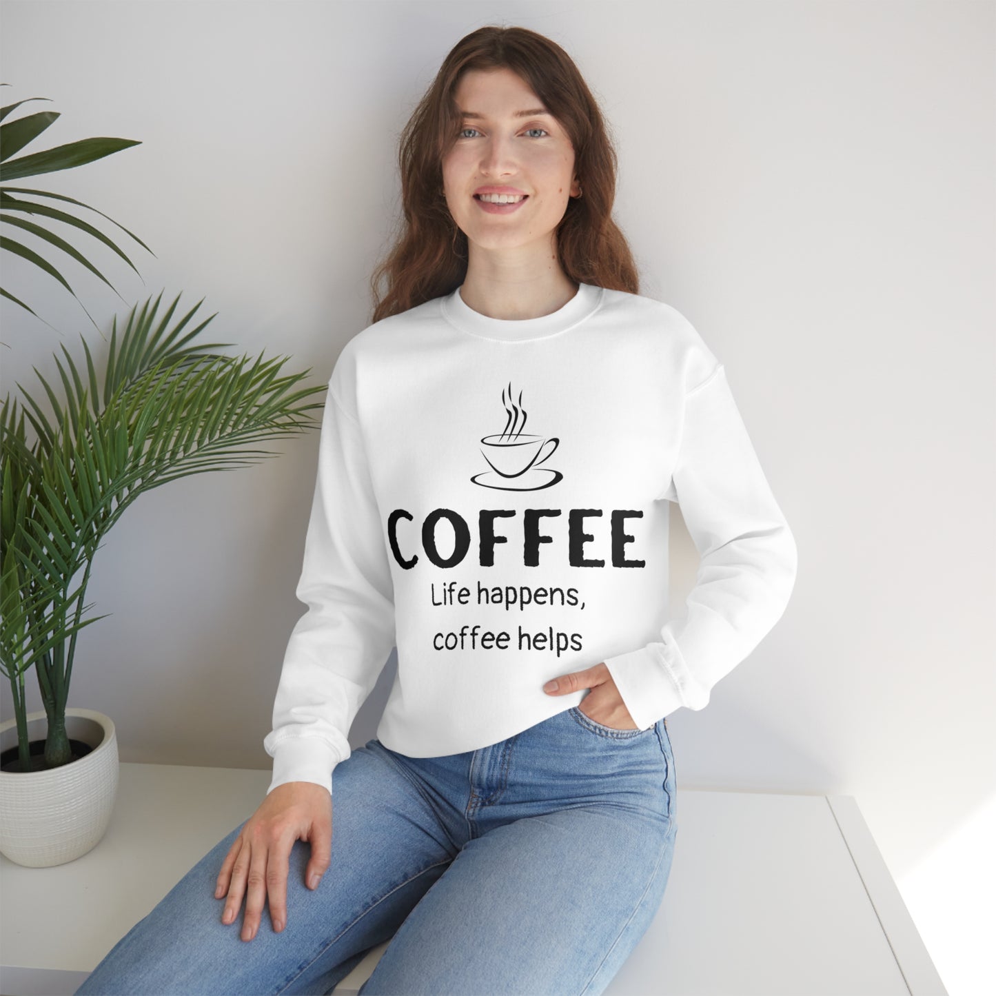 Heavy Blend™ Sweatshirt - Life Happens Coffee Helps