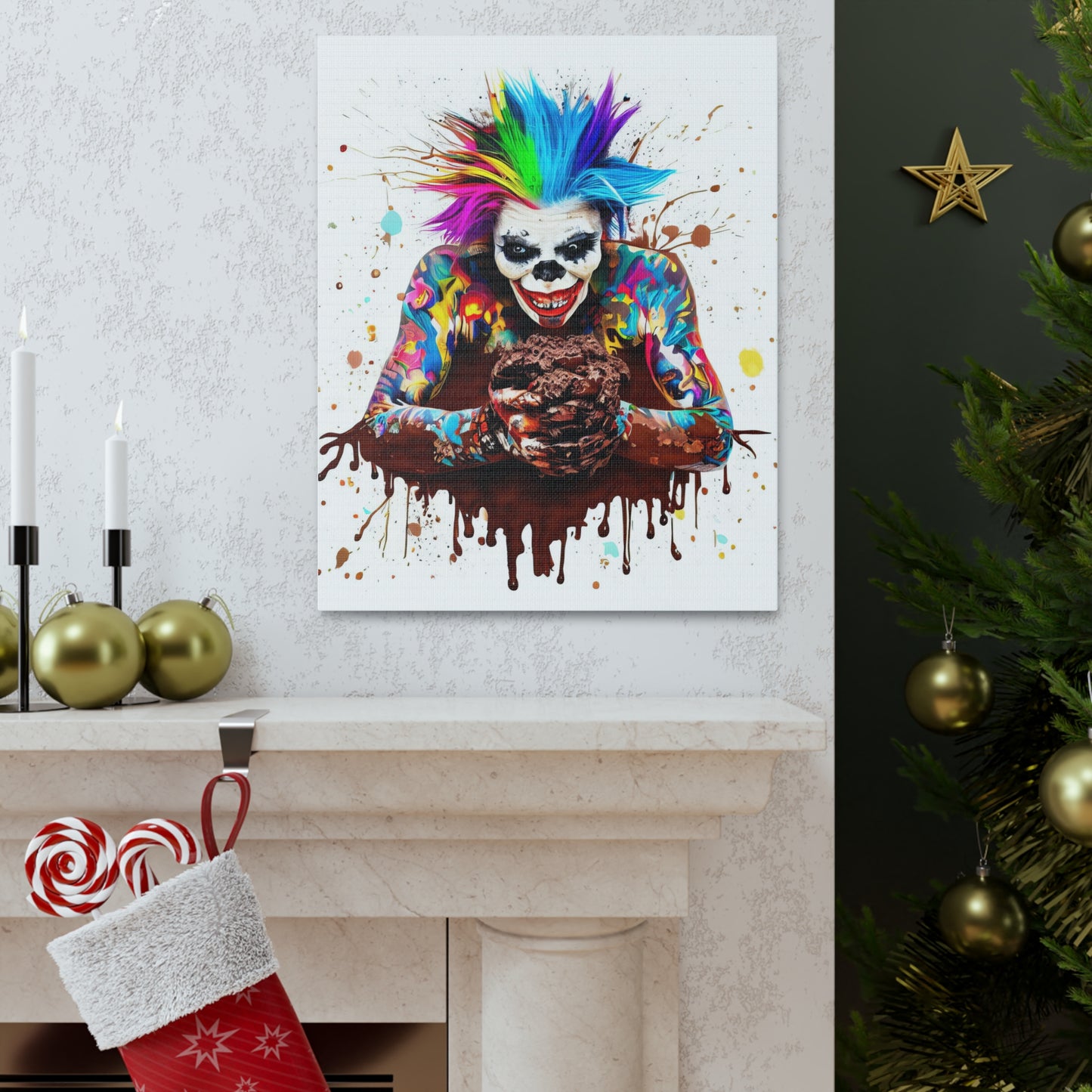 Creepy Clown Chocolate Ice Cream  - Canvas Wall Art