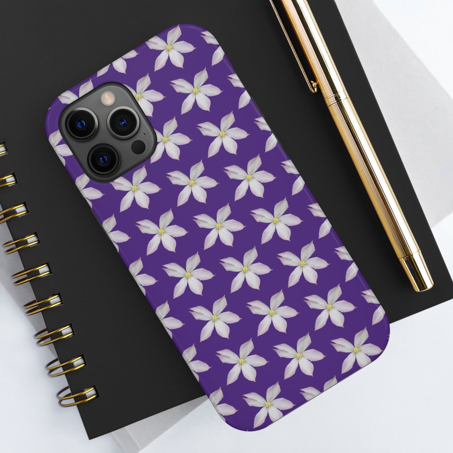 White Clematis Purple Tough Phone Case