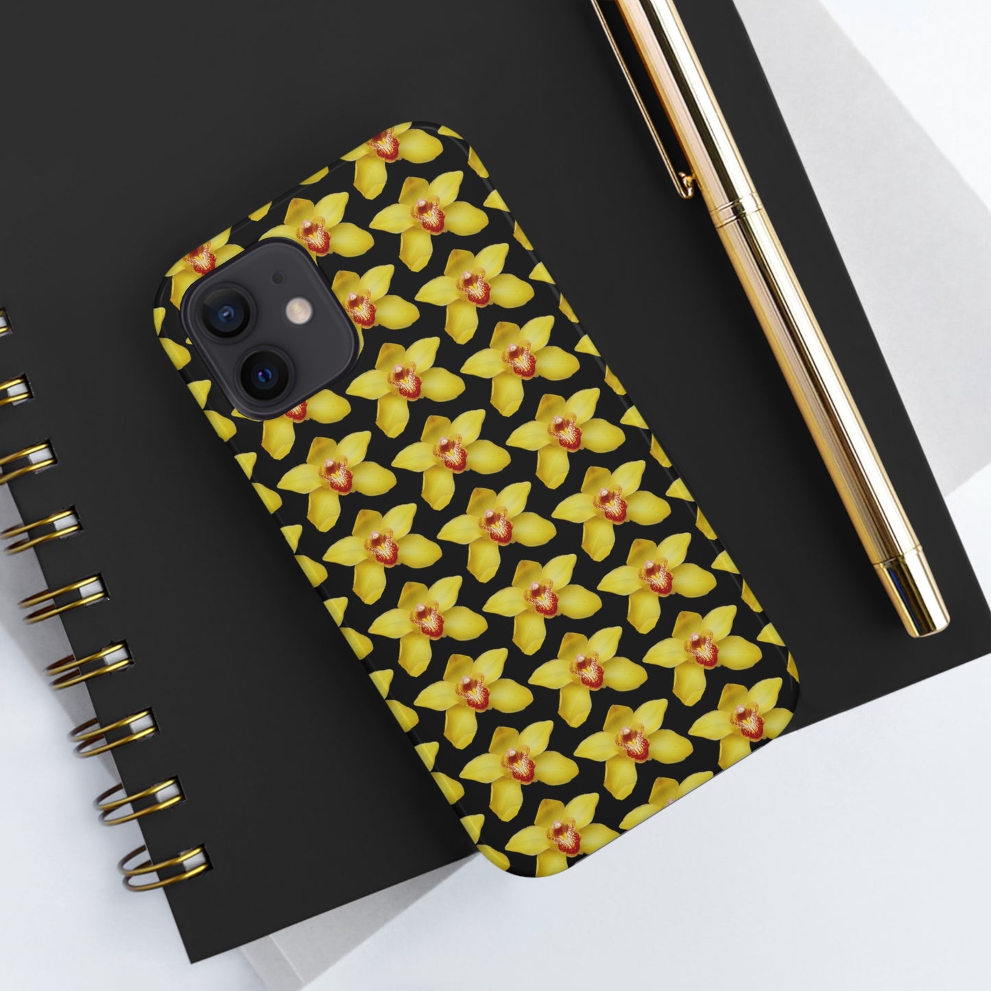 Yellow Cymbidium Orchid Black Tough Phone Case