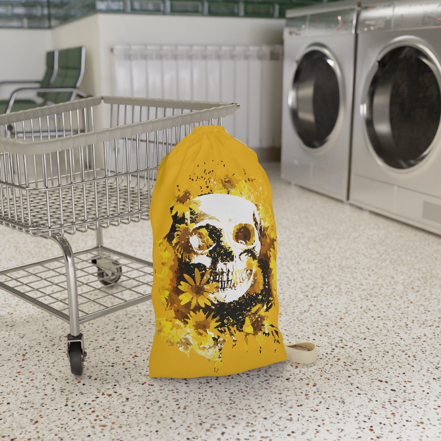 Sunflower Skull Yellow Laundry Bag