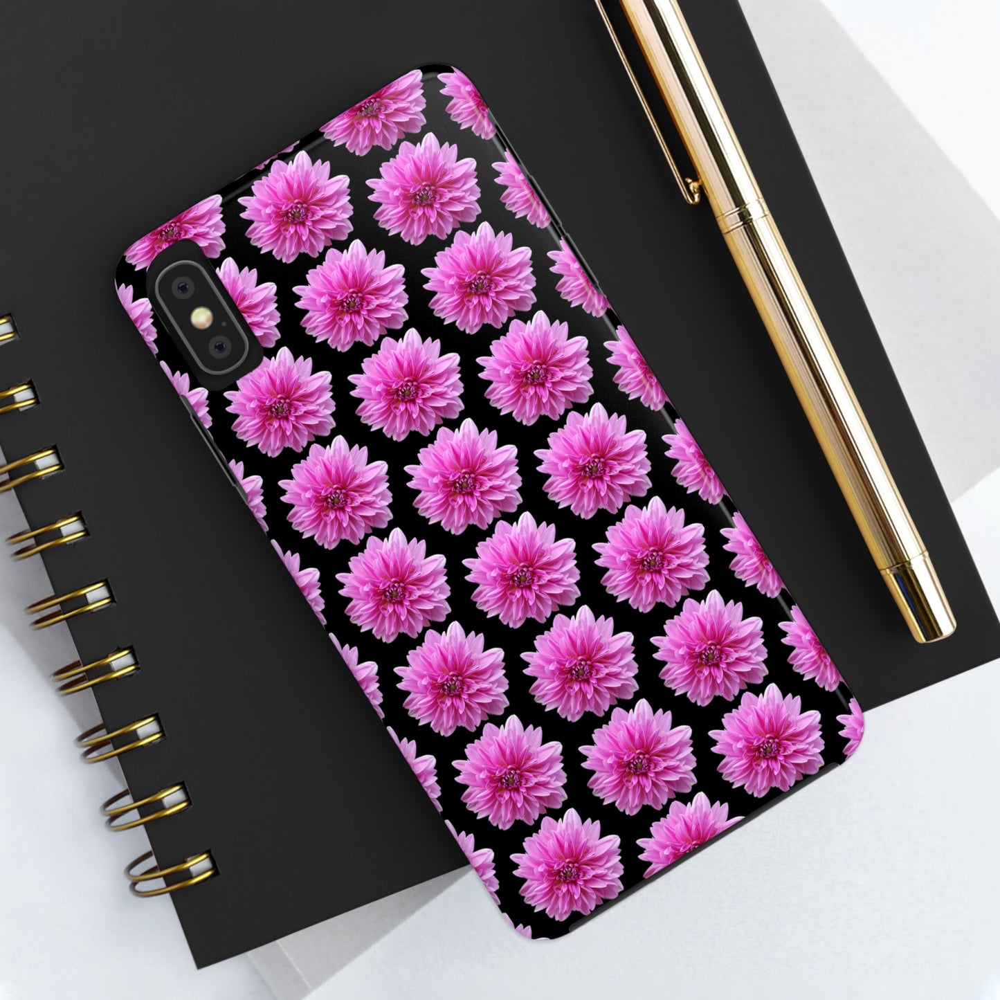 Pink Dahlia Black Tough Phone Case