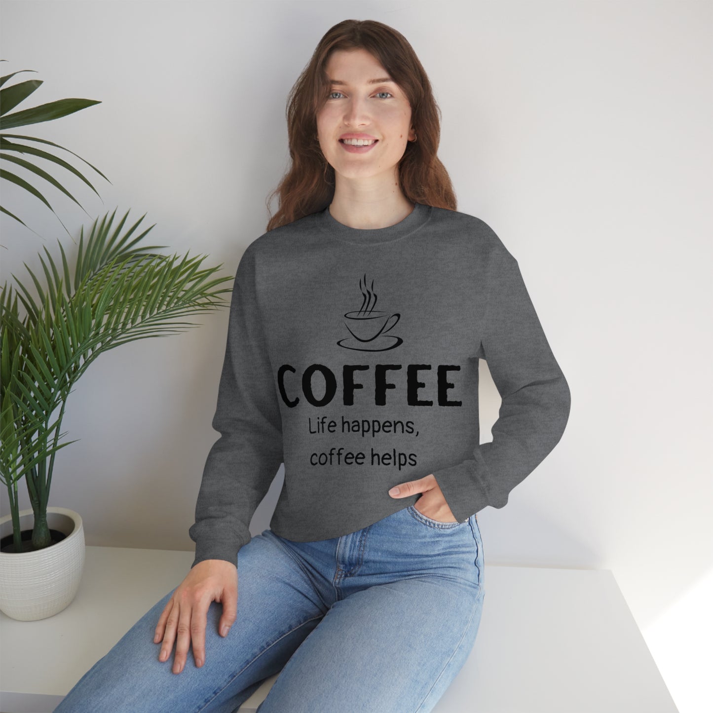 Heavy Blend™ Sweatshirt - Life Happens Coffee Helps