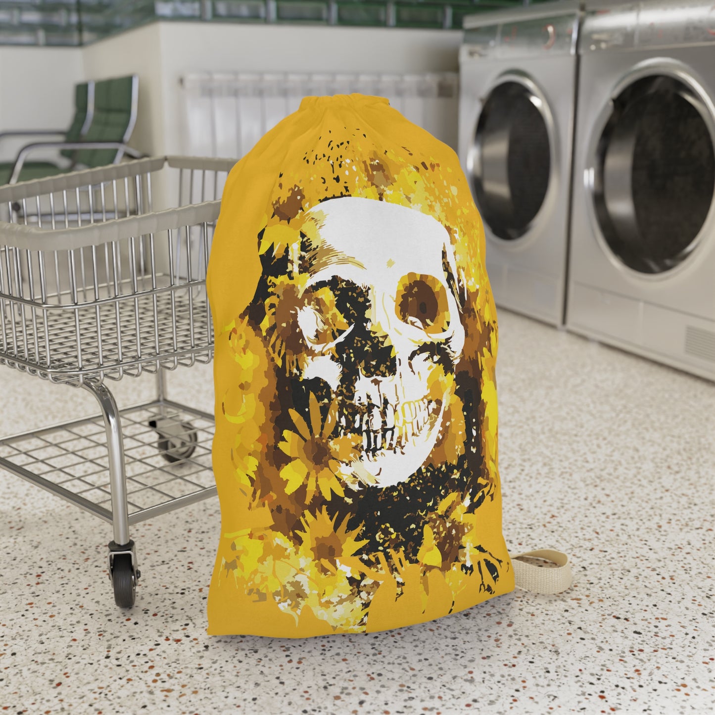 Sunflower Skull Yellow Laundry Bag