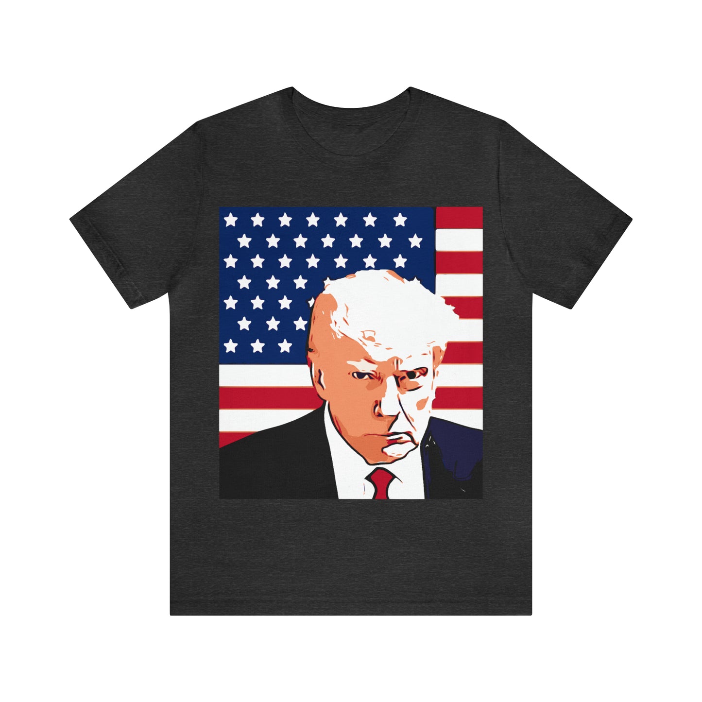 Trump Mug Shot American Flag -   Unisex Jersey Short Sleeve Tee