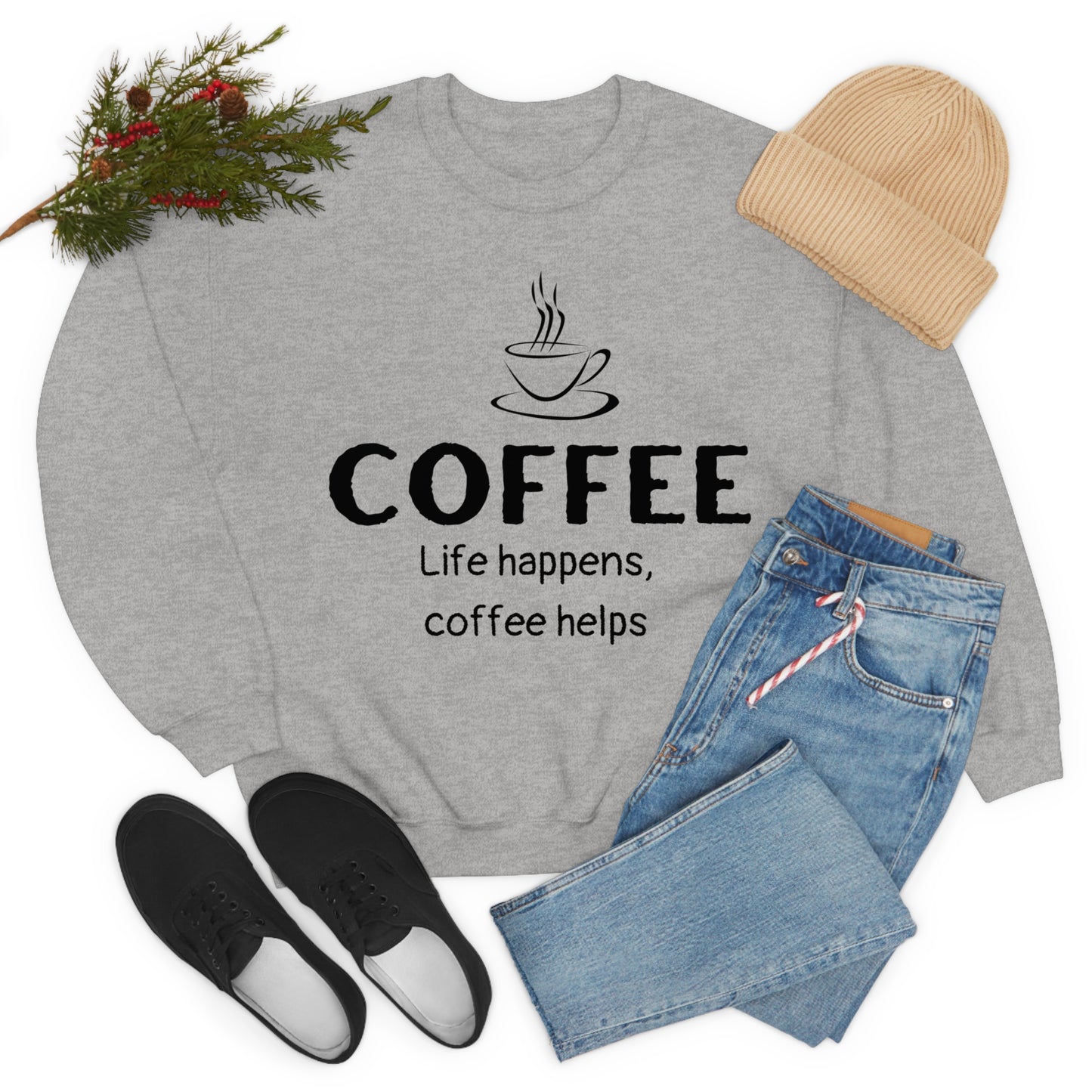 Heavy Blend™ Sweatshirt - Life Happens Coffee Helps