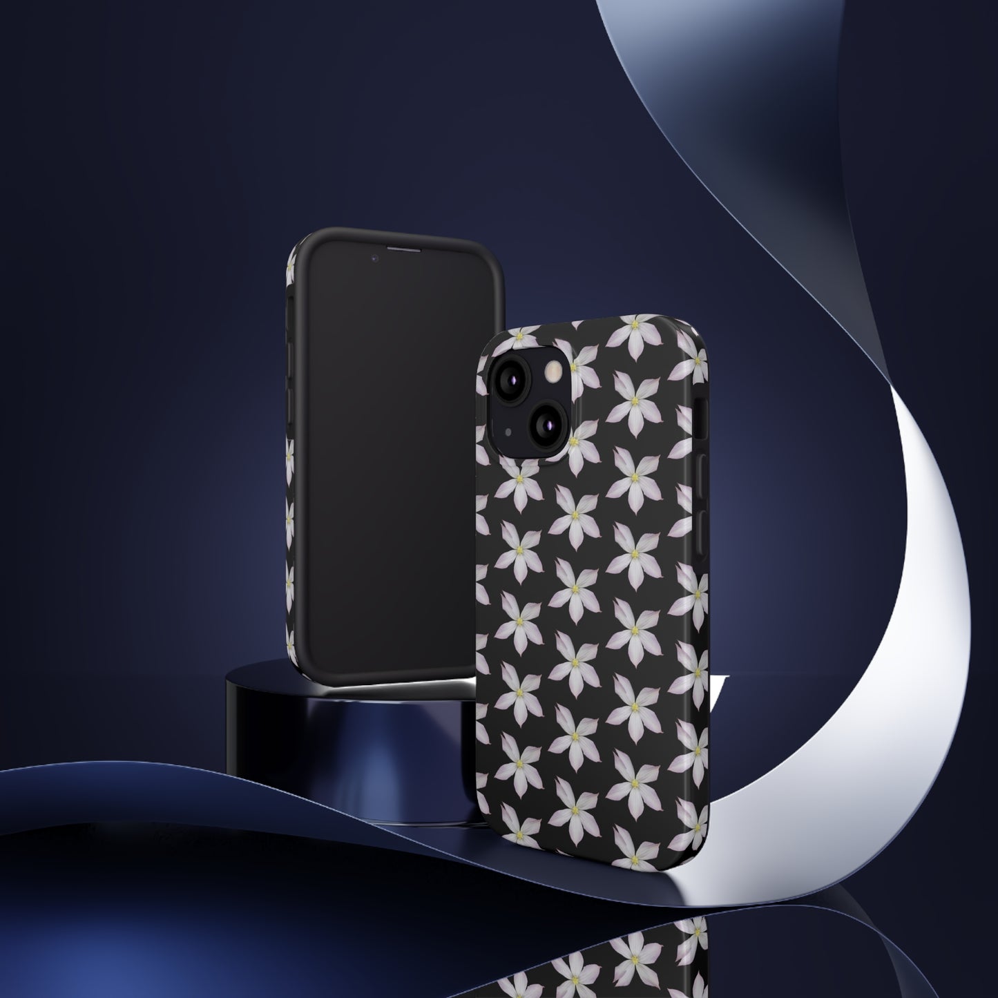 White Clematis Black Tough Phone Case