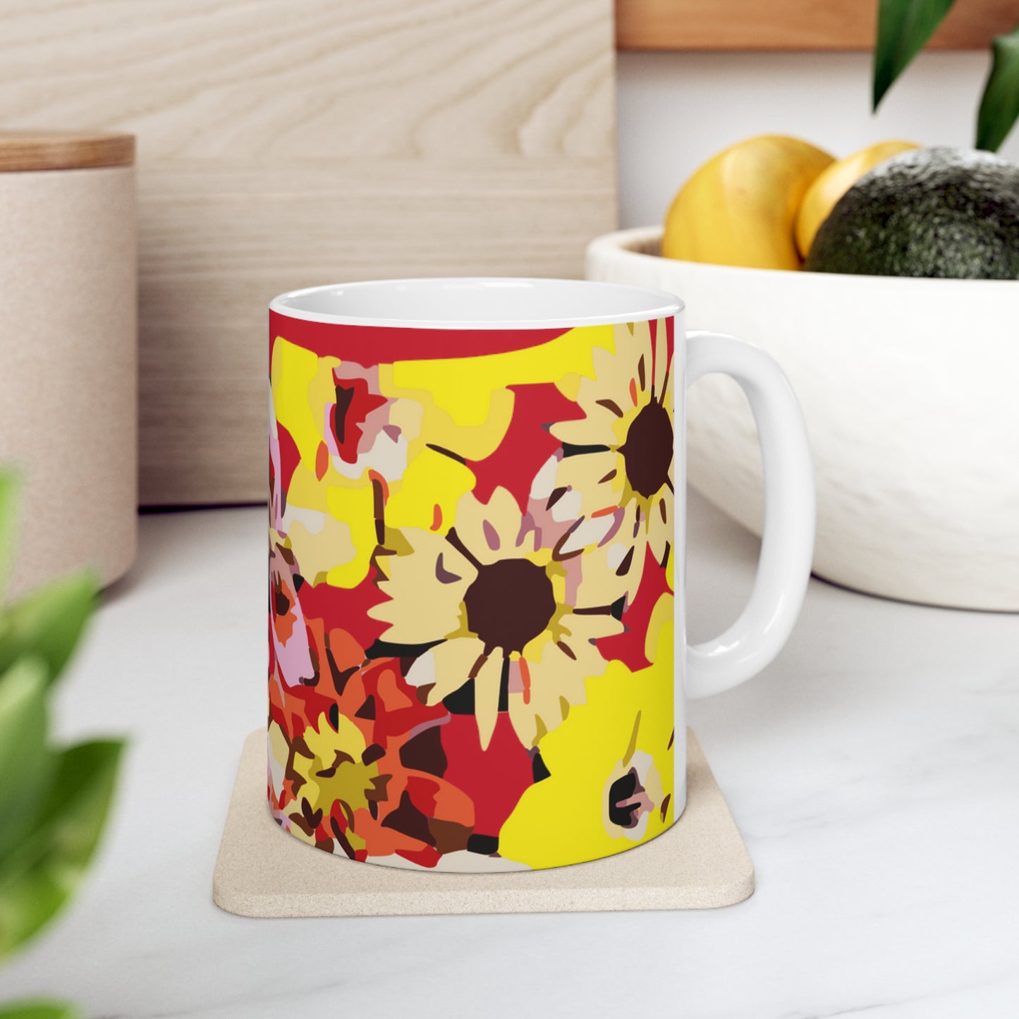 Red Floral Ceramic Mug 11oz