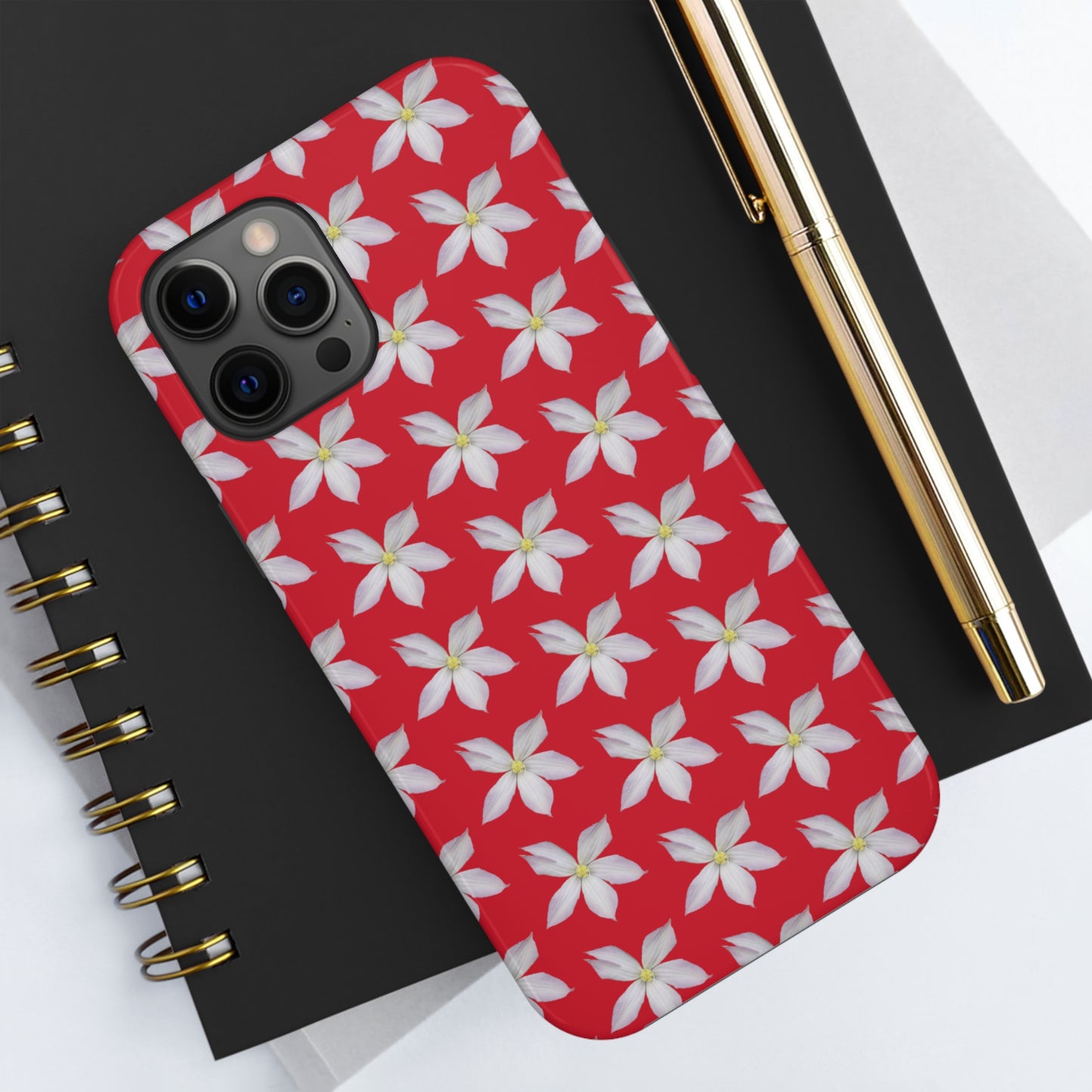 White Clematis Red Tough Phone Case