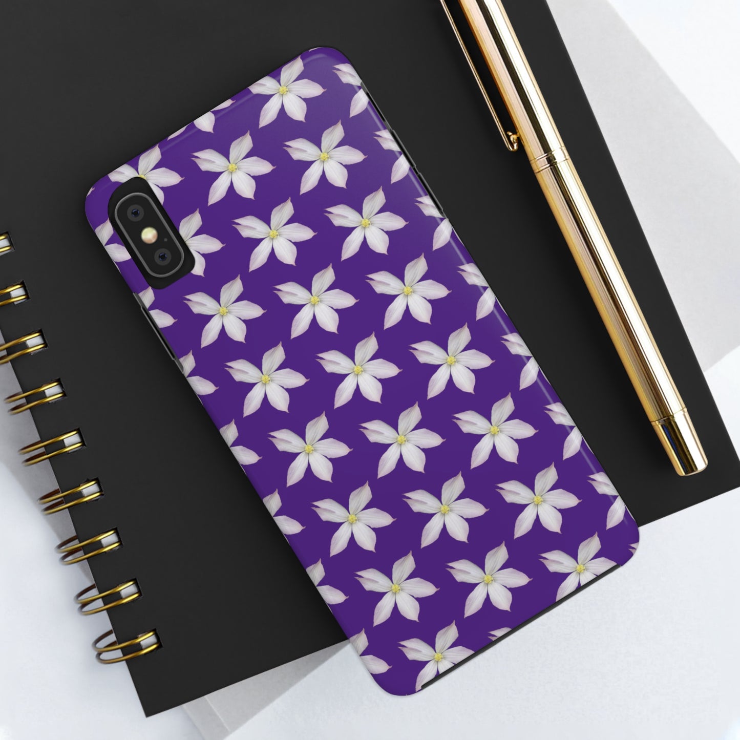 White Clematis Purple Tough Phone Case