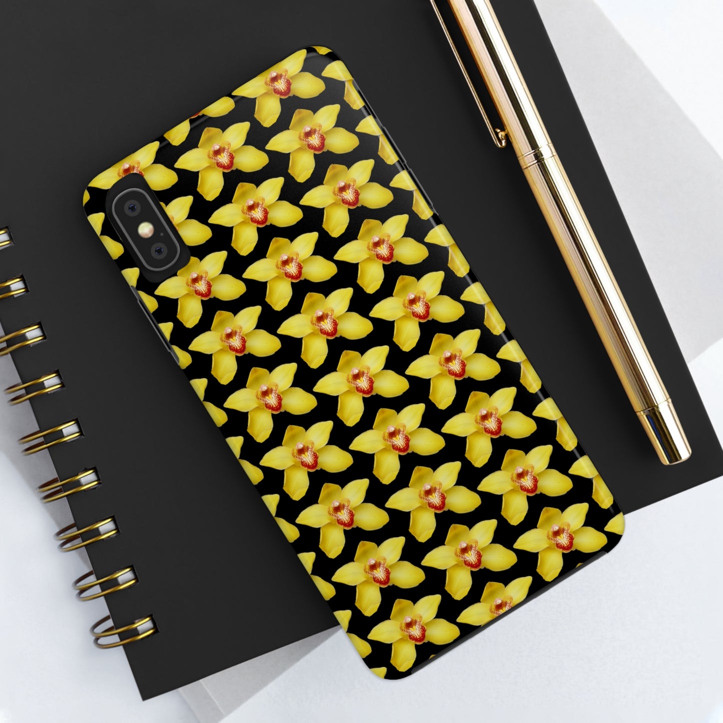 Yellow Cymbidium Orchid Black Tough Phone Case