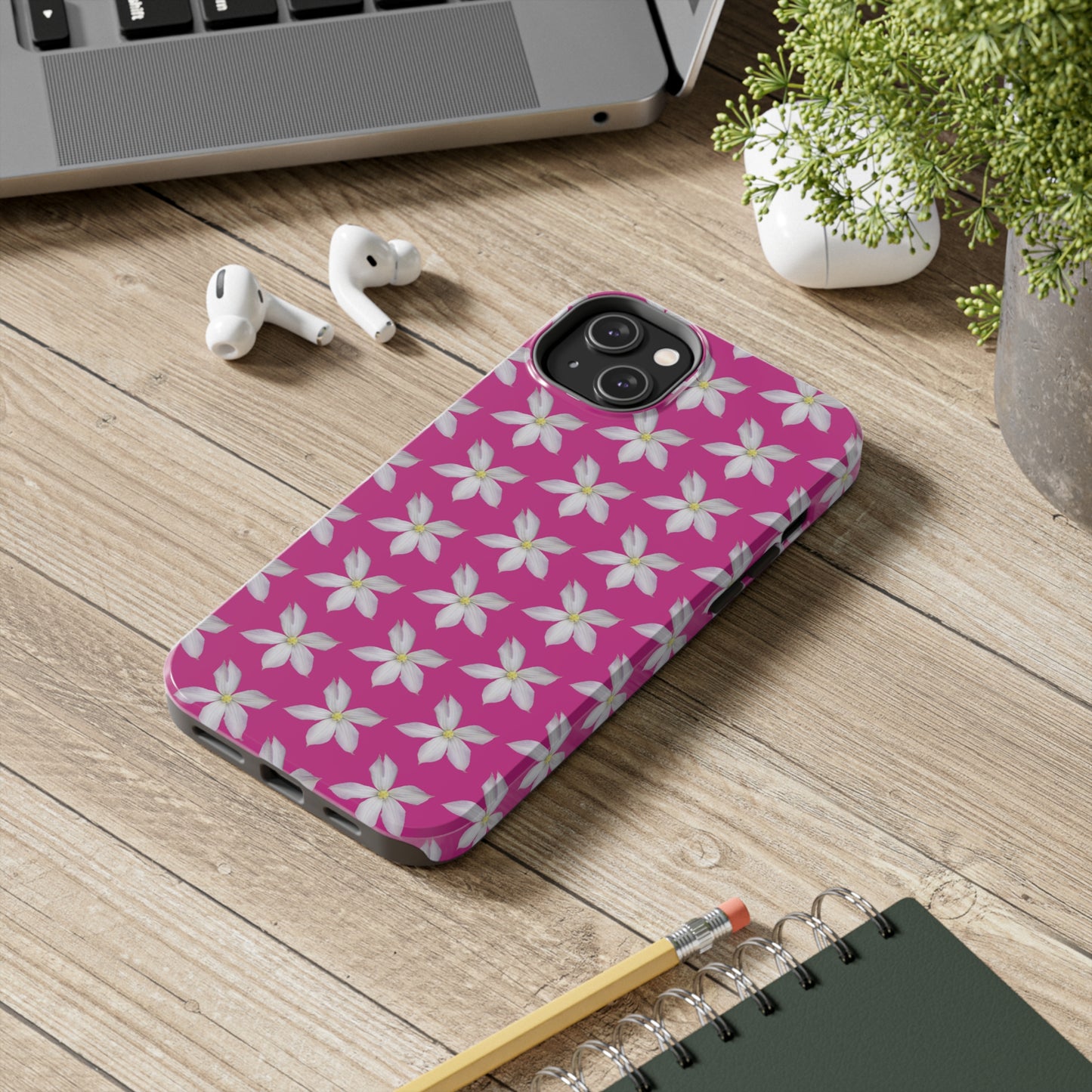 White Clematis Pink Tough Phone Case