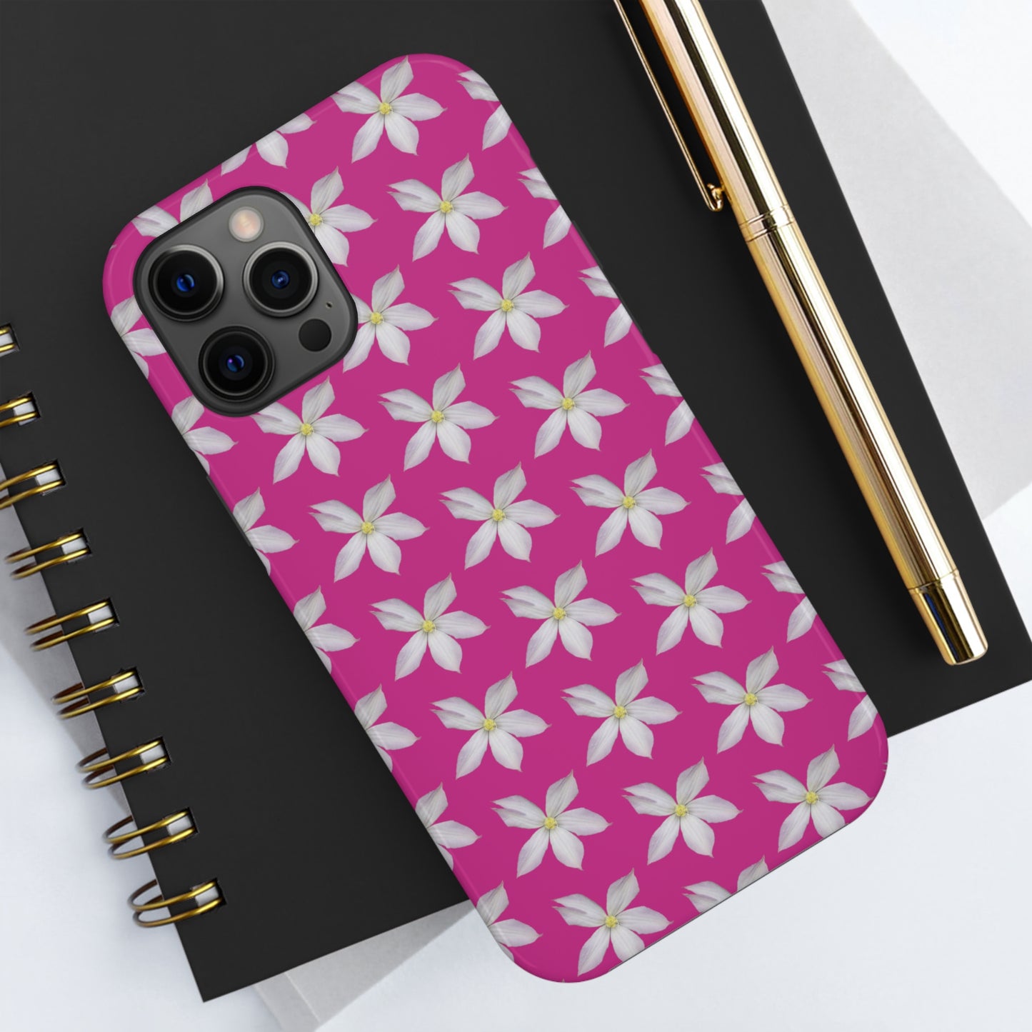 White Clematis Pink Tough Phone Case